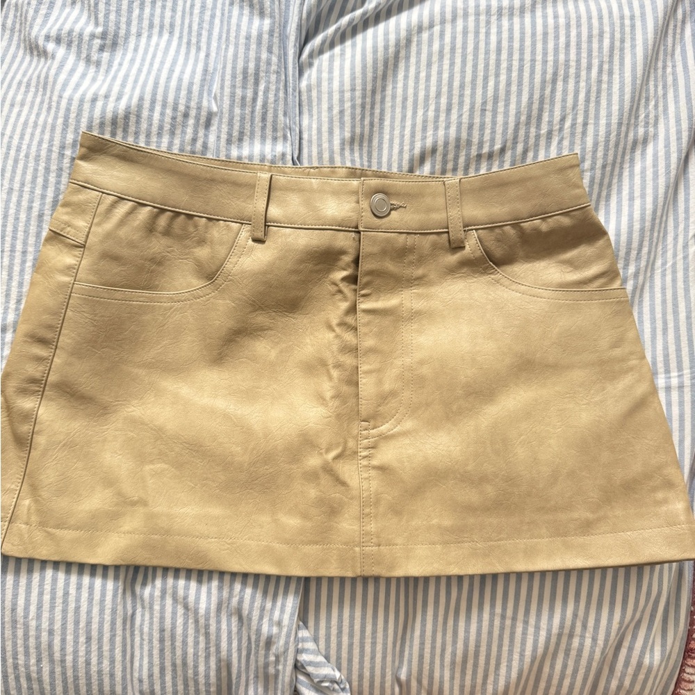 Faux Leather Mini Skirt in Camel Tan